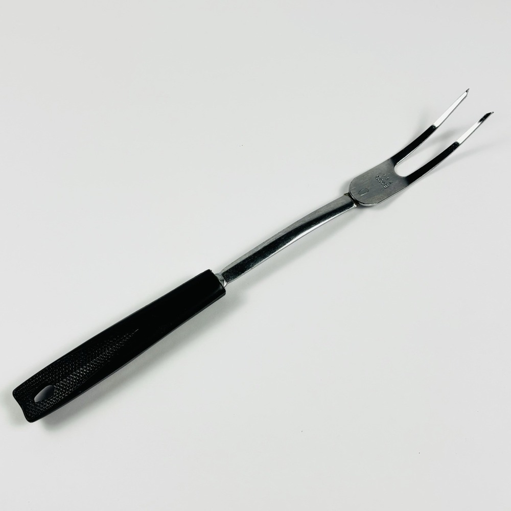Ekco Stainless Meat‎ Carving Serving Fork Black Plastic Handle USA - 11 3/8"